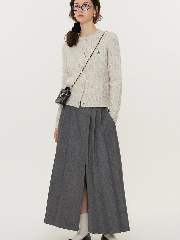 fano Pure Lambswool Minimal Commuter Low Round Neck Button Knitwear Women Cardigans