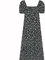 fano Viscose Square Neck Puff Sleeve A Line Casual Black Floral Maxi Dresses