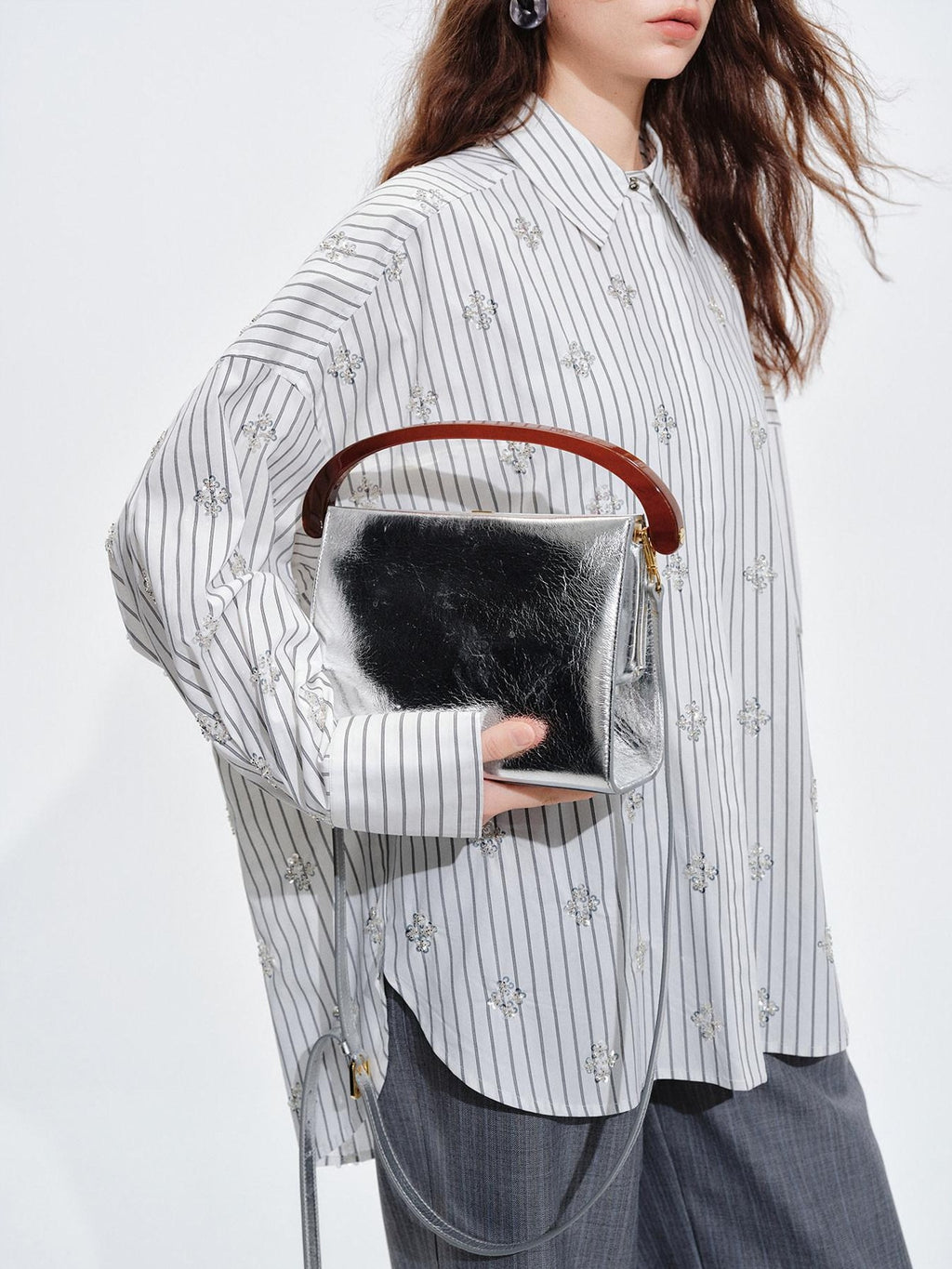audreyyang Holds Shape Casual Loose Colorblock Striped Drop Shoulder Women Cotton Shirts