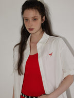 Lofi choose Lightweight Embroidered Plaid Button Down Loose Commuter Short Sleeve Women Shirts
