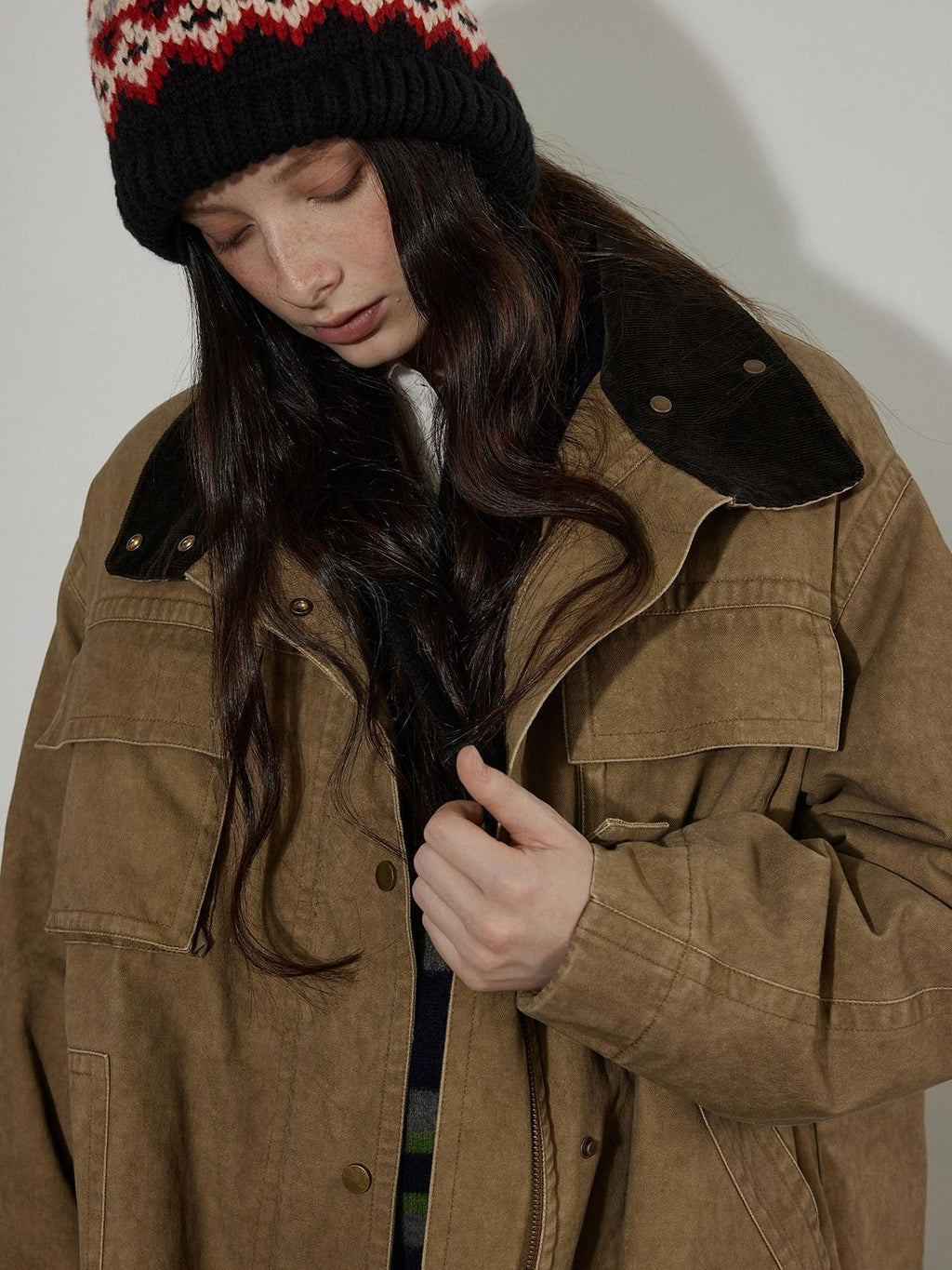 Lofi choose Warm Insulated Oversized Commuter Stand Collar Sand Brown Zip Puffer Jackets