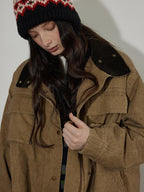 Lofi choose Warm Insulated Oversized Commuter Stand Collar Sand Brown Zip Puffer Jackets