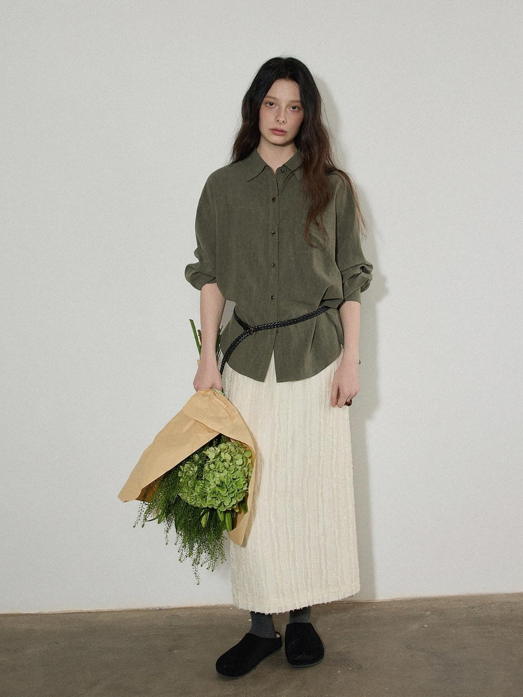 Lofi choose Breathable Lyocell Blend Pleated Loose Commuter Elastic Waist Maxi Skirts