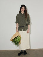 Lofi choose Breathable Lyocell Blend Pleated Loose Commuter Elastic Waist Maxi Skirts