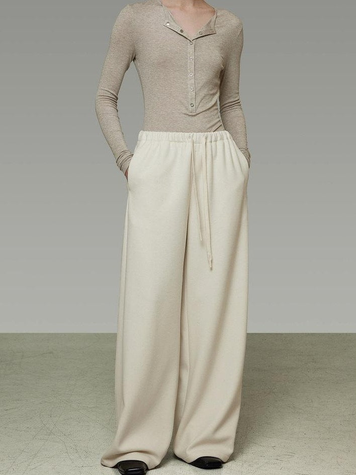 unspoken High Waist Tailored Tie Waist Minimal Workwear Breathable Straight Wide Leg Pants