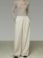 unspoken High Waist Tailored Tie Waist Minimal Workwear Breathable Straight Wide Leg Pants