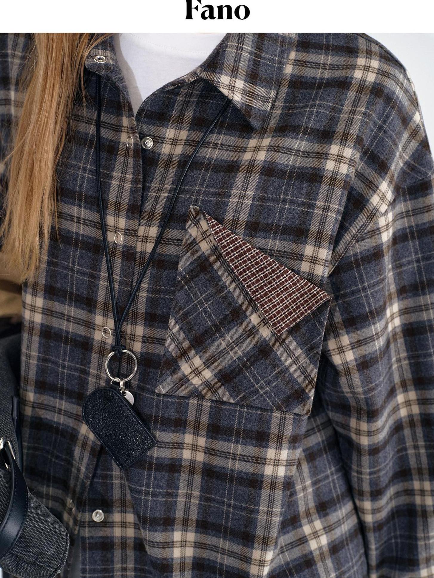 fano Breathable Viscose Oversized Plaid Lapel Button Front Women Everyday Shirts