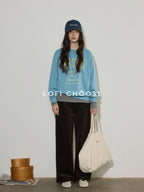 Lofi choose Cotton Blend Relaxed Crewneck Women Office Letter Print Blue Grey Sweatshirt