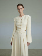 unspoken Original Design Double Breasted Cream Straight Fit Long Sleeve Top & Skirt Sets