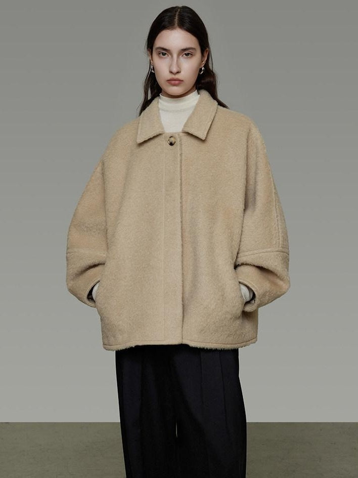 unspoken 3D Tailored Minimalist Loose Fit Office Lapel Single Breasted Camel Short Coat