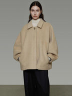 unspoken 3D Tailored Minimalist Loose Fit Office Lapel Single Breasted Camel Short Coat