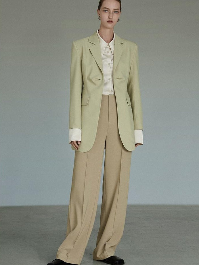 unspoken Streamlined Slim Fit Sage Green Notch Lapel Single Breasted Office Women Blazers