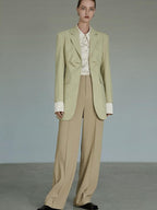 unspoken Streamlined Slim Fit Sage Green Notch Lapel Single Breasted Office Women Blazers