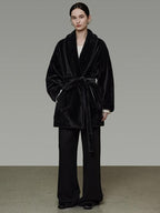 unspoken Warm V-neck Minimal Commuter Loose Midlength Women Everyday Black Long Coats