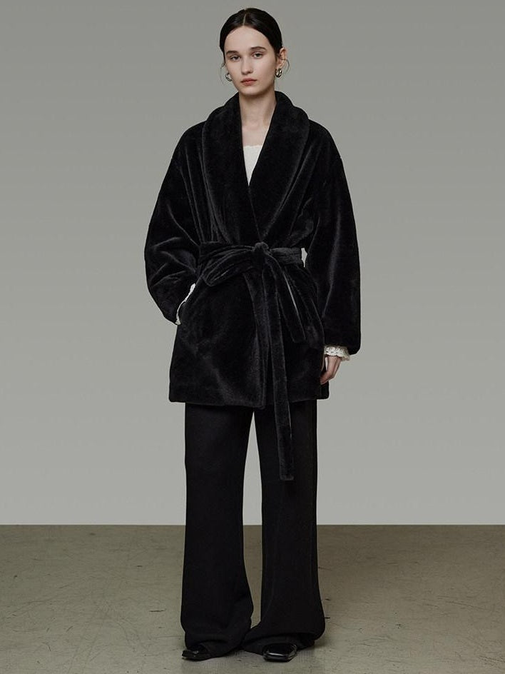 unspoken Warm V-neck Minimal Commuter Loose Midlength Women Everyday Black Long Coats