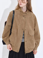 fano Pocketed Khaki Loose Fit Commuter Stand Collar Youth Polyester Bomber Jackets