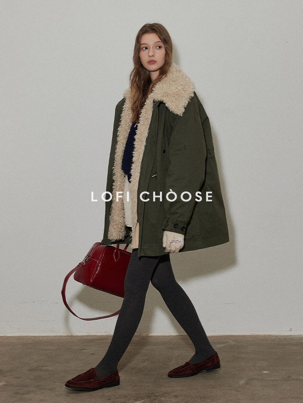 Lofi choose 90% White Duck Down Thick Hoodless Commuter Regular Fit Green Down Jackets