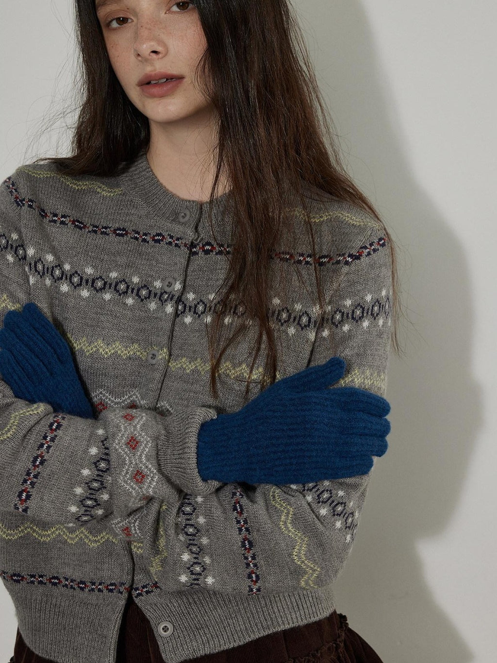 Lofi choose Cozy Gray Button Front Loose Fit Knit Crew Neck Workwear Cardigans