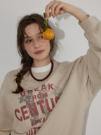 Lofi choose Oversized Letter Print Crewneck Pullover Commuter Style Women Oatmeal Sweatshirt