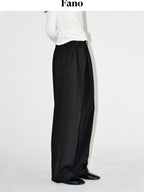 fano Elegant Office Mid Rise Straight Silhouette For Women Black Wide Leg Pants