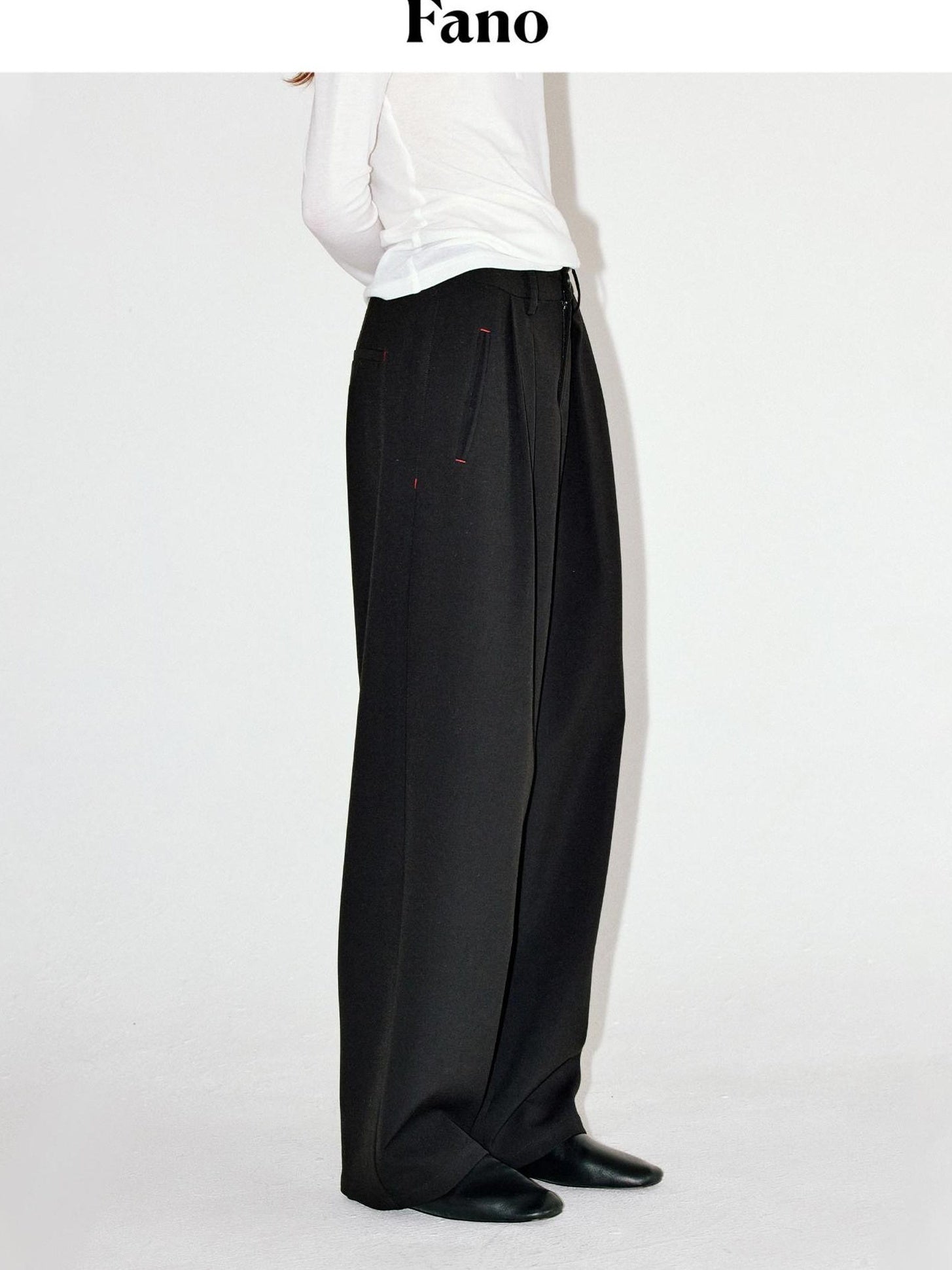 fano Elegant Office Mid Rise Straight Silhouette For Women Black Wide Leg Pants