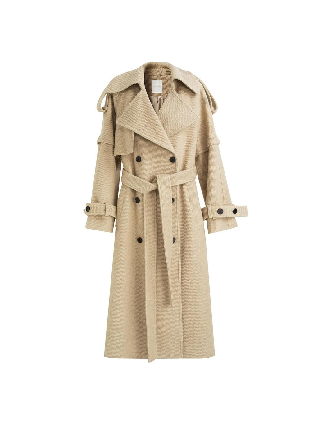 unspoken Elegant Minimal Workwear Oversized Double Breasted Lapel Khaki Wool Coats