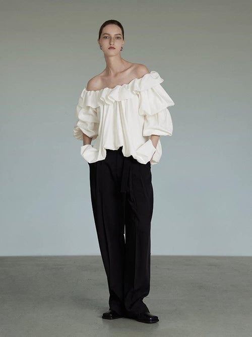 unspoken Breathable Viscose Ruffle Collar Loose Minimal Office Women Pullover Blouses