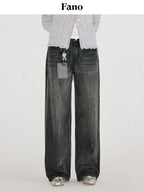 fano Washed Vintage Cotton Mid Rise Nonstretch Youth Charcoal Straight Leg Jeans