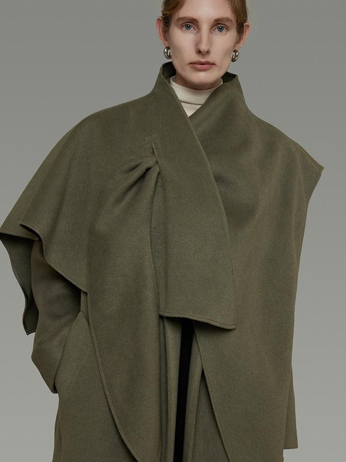 unspoken Sculpted 3D Tailoring Relaxed Minimal Commuter Office Dark Green Wool Coats