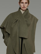 unspoken Sculpted 3D Tailoring Relaxed Minimal Commuter Office Dark Green Wool Coats