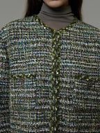 unspoken Lambswool Blend Structured Commuter Round Neck Relaxed Green Wool Coats