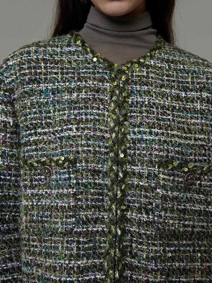 unspoken Lambswool Blend Structured Commuter Round Neck Relaxed Green Wool Coats