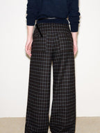 fano Wool Blend Plaid Relaxed Natural Waist Elastic Pocket Women Straight Pants
