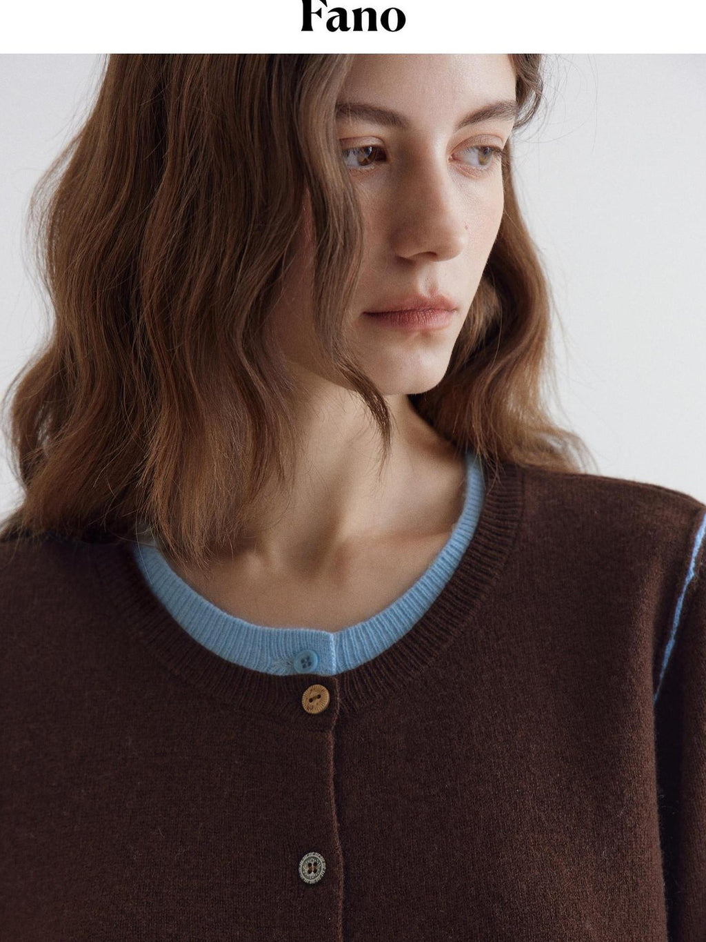 fano Pure Wool Commuter Regular Fit Roundneck Colorblock Women Brown Knit Cardigans