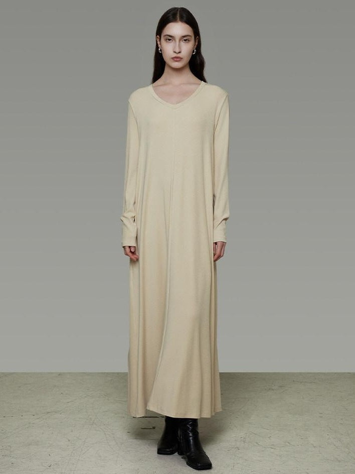 unspoken Non Fading Modal Cotton Long Sleeve Loose Waist Minimalist Commuter Maxi Dresses