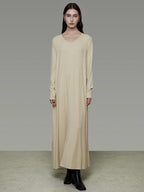 unspoken Non Fading Modal Cotton Long Sleeve Loose Waist Minimalist Commuter Maxi Dresses