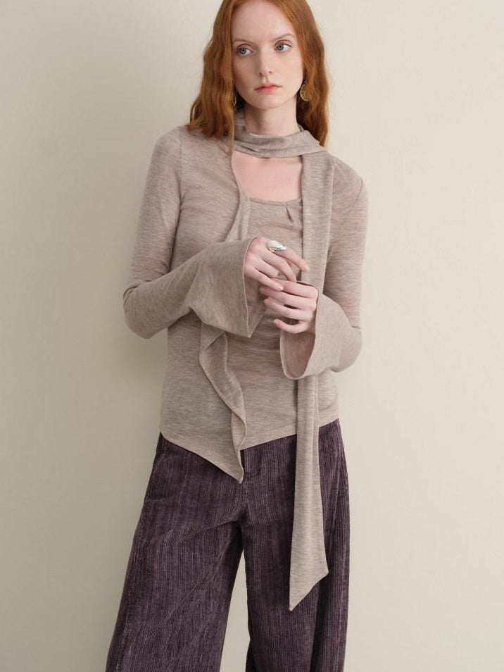 someonesometimes Anti Pill Wool Blend Slim Fit Casual Ruffle Bell Sleeve U Neck Pullover Sweaters