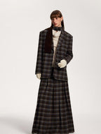someone sometimes Original Design Plaid V-neck Long Sleeve Polyester Office Chic Top & Skirt Sets