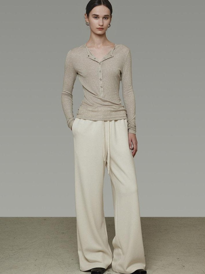 unspoken High Waist Tailored Tie Waist Minimal Workwear Breathable Straight Wide Leg Pants