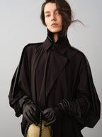 audreyyang Long Polyamide Patchwork Trench Decorative Tabs Women Black Trench Coats