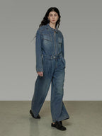 unspoken High Waisted Wide Leg Cotton Blend Office Commuter Blue Top & Pants Sets