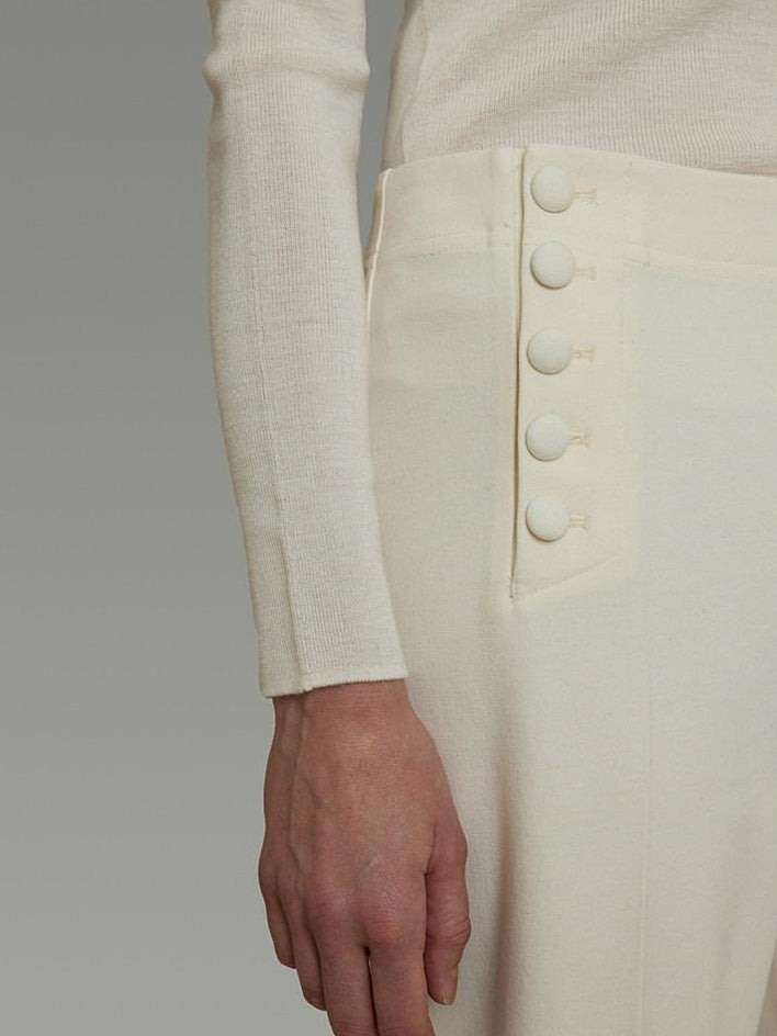 unspoken Breathable High Waist Button Detail Minimal Womens Office White Wide Leg Pants