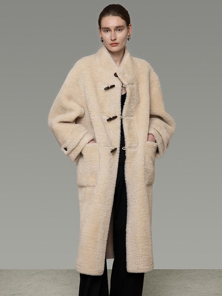 unspoken Warm Faux Fur Lined Vintage Loose Fit Stand Collar Women Daily Long Coats