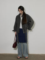 Lofi choose Breathable Drawstring Oversized Commuter Women Button Mud Gray Denim Jackets