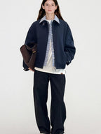 fano Warm Pure Cotton Relaxed Faux Two Layer Women Daily Navy Striped Cropped Jackets