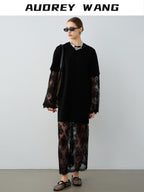 audreyyang Lace Trim Cotton Loose Aline Skirt Short Sleeve Casual Women Top & Skirt Sets