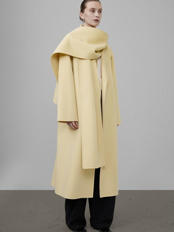 unspoken 100 Percent Wool Bright Yellow Long Straight Minimalist Office Wool Coats