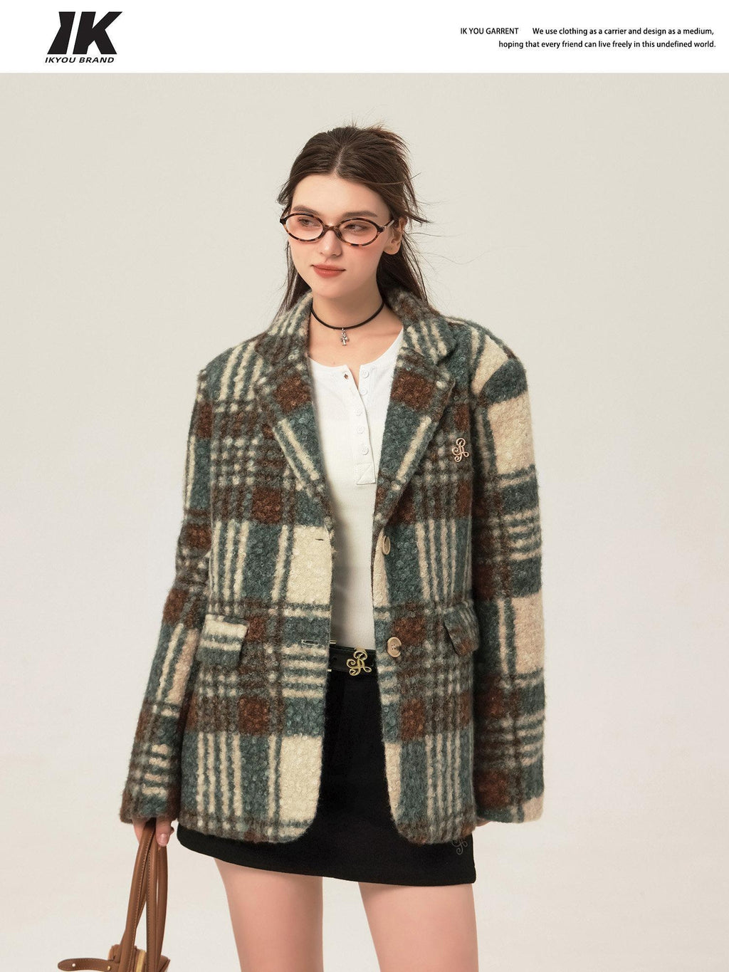 ikyou Minimalist Commuter Straight Fit Blazer Lapel Striped Flocked Office Wool Coats