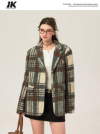 ikyou Minimalist Commuter Straight Fit Blazer Lapel Striped Flocked Office Wool Coats