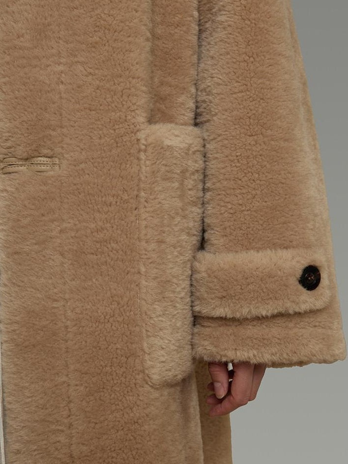 unspoken Warm Padded Stand Collar Loose Fit Women Commuter Khaki Long Coats